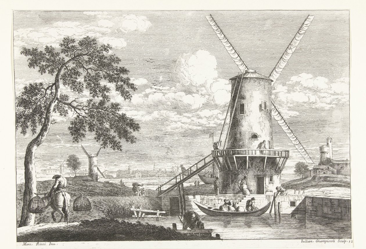Landschaft mit Mühle am Wasser (Italienische Landschaften) von Giuliano Giampiccoli