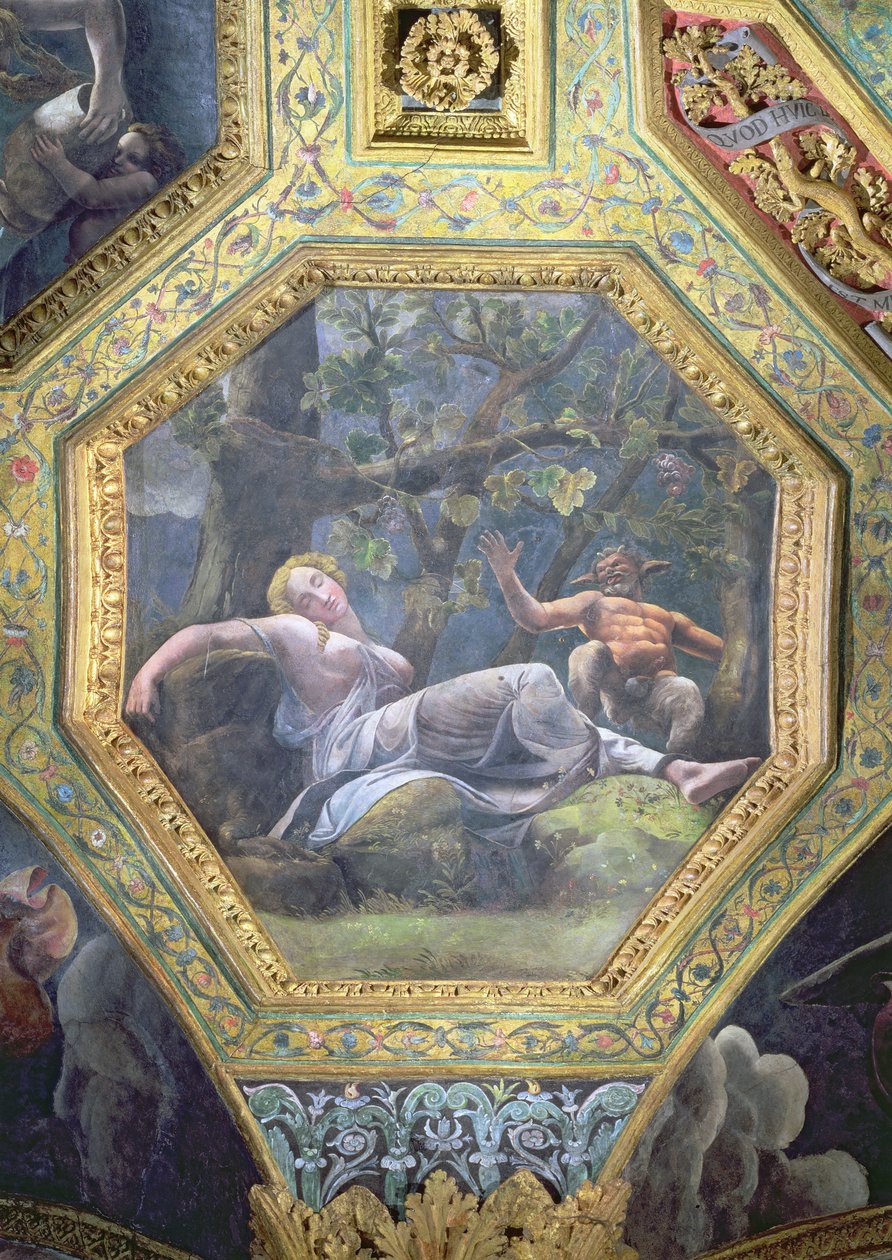 Psyche schläft im Tal des Cupido, Deckenkassette aus der Sala di Amore e Psiche, 1528 von Giulio Romano