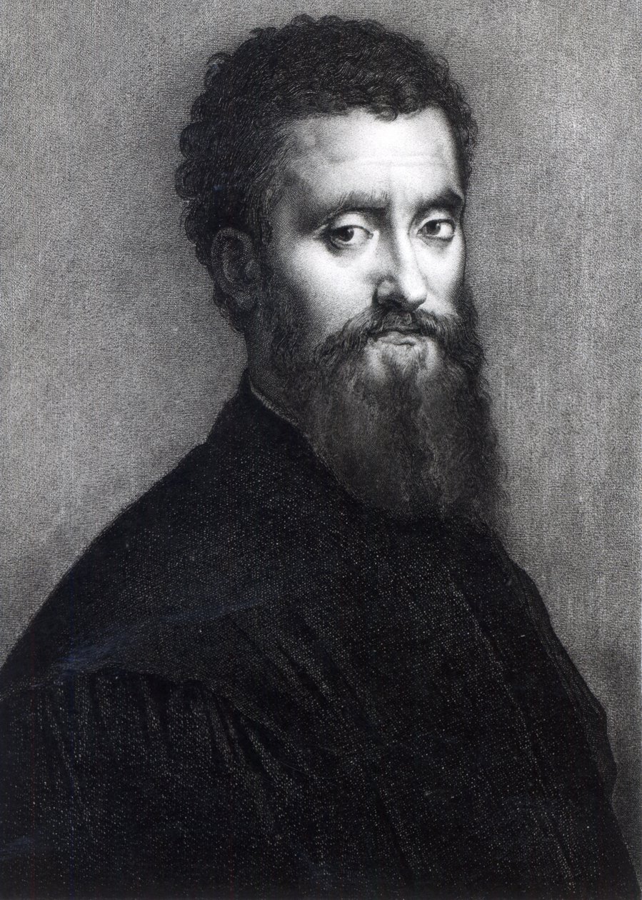 Selbstporträt, graviert von Jean-Louis Potrelle von Giulio Romano