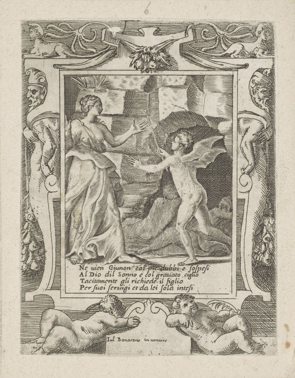 Juno befiehlt Schlaf, zu Jupiter herabzusteigen von Giulio Bonasone