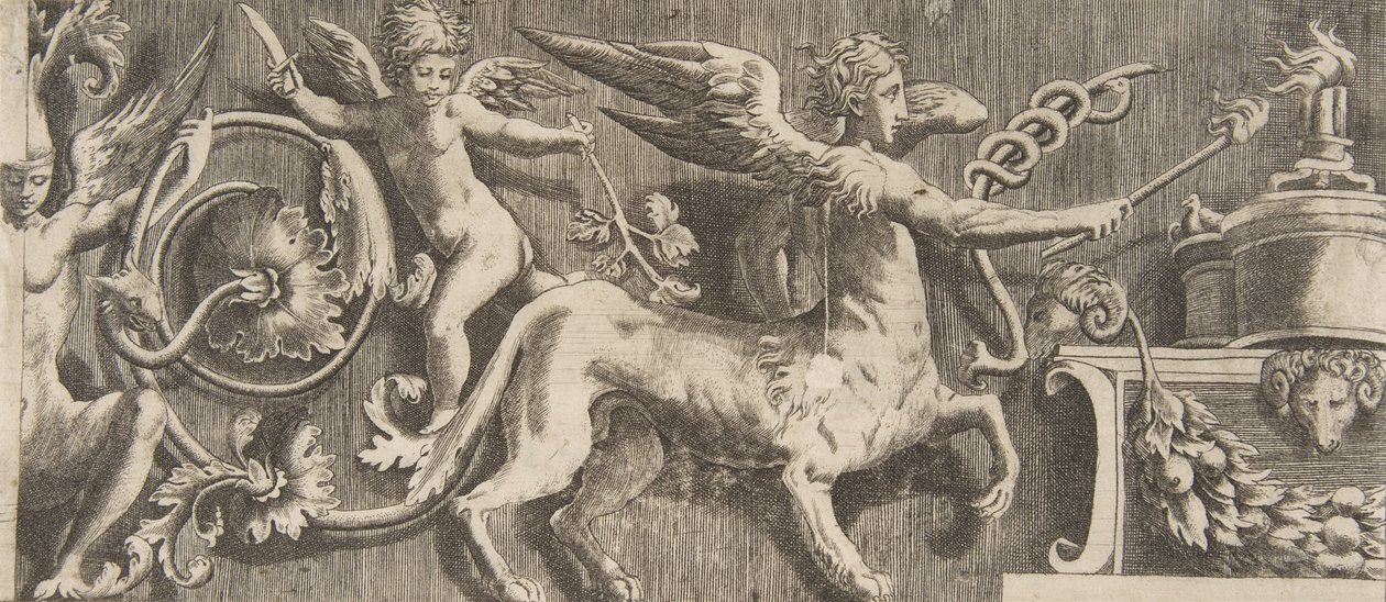 Ornamentfries mit geflügeltem Zentaur von Giulio Bonasone
