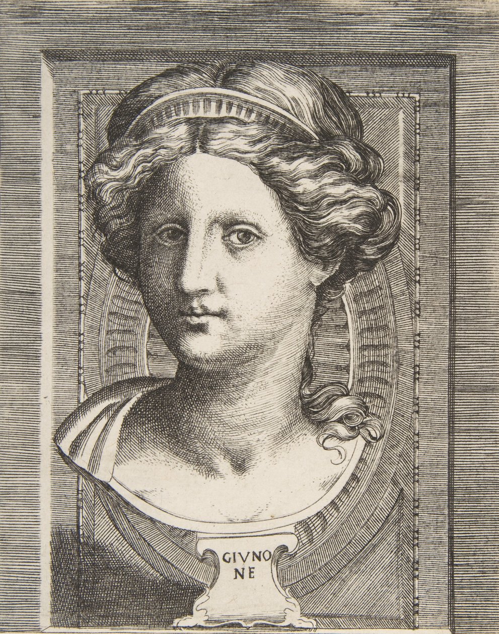Skulptierter Kopf der Juno von Giulio Bonasone