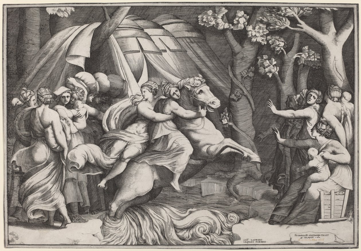 Clelia überquert den Tiber von Giulio Bonasone after Polidoro da Caravaggio