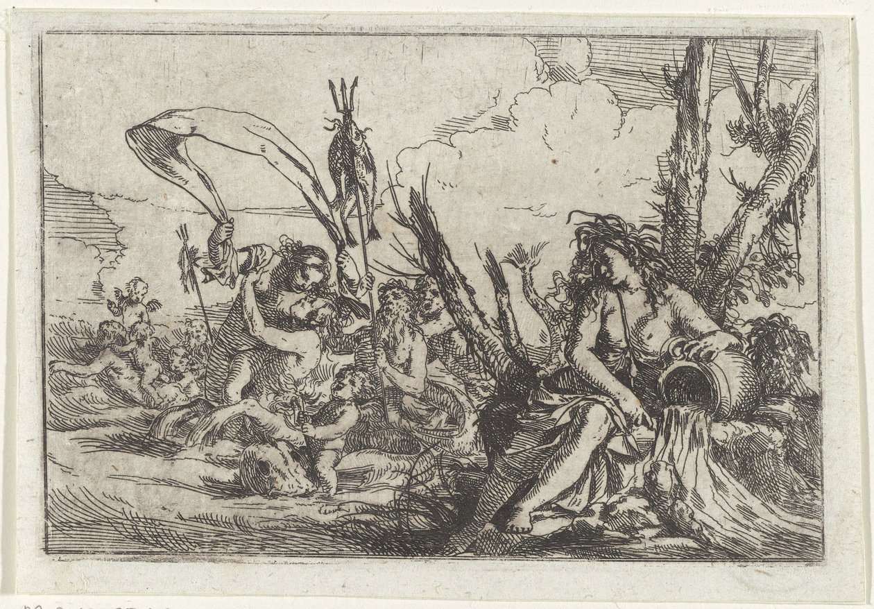 Wasser Naiade mit Wasserkrug und Tritonen Die vier Elemente (Serientitel) von Giulio Carpioni (I)