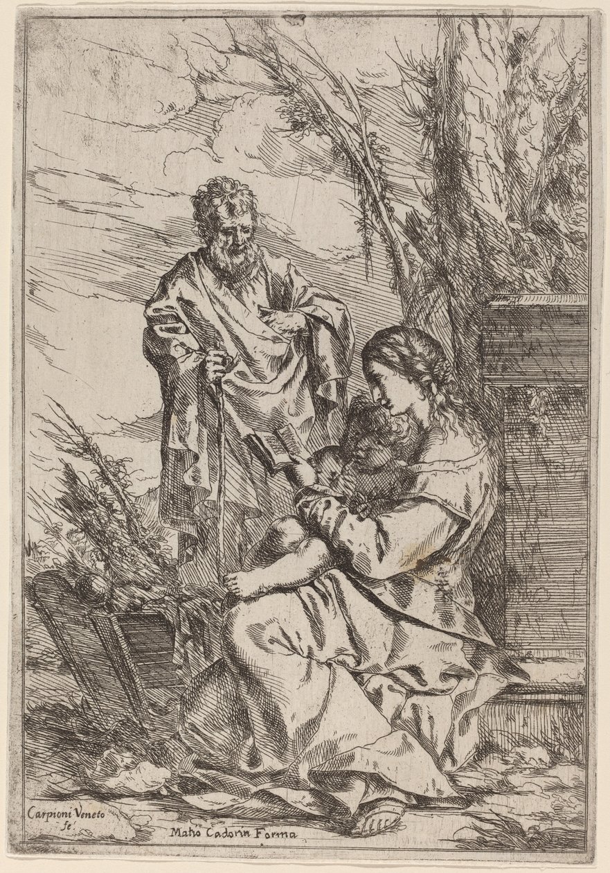 Heilige Familie mit der lesenden Jungfrau von Giulio Carpioni