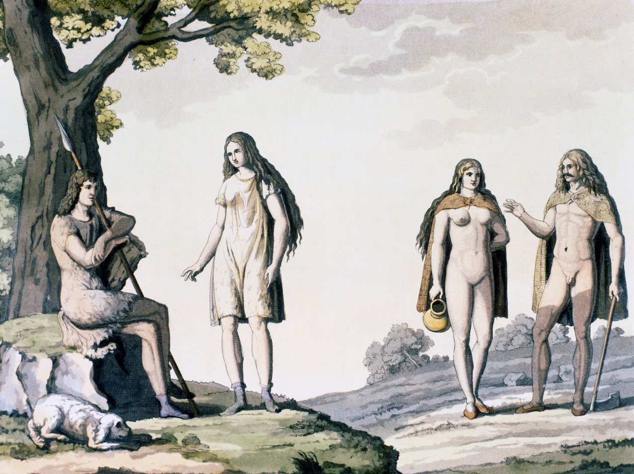 Kostüme der alten Germanen, Gravur aus Alte und moderne Kostüme von Giulio Ferrario von Giulio Ferrario