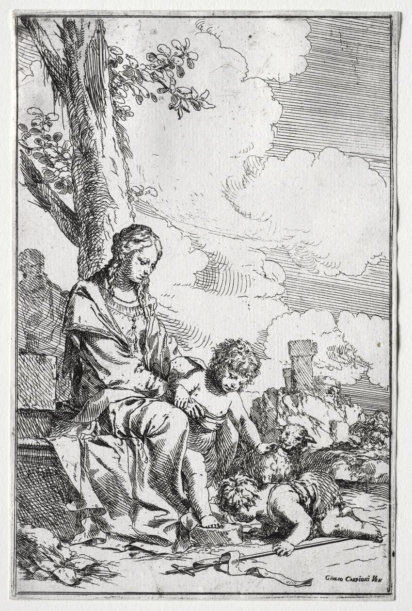 Heilige Familie mit dem kleinen Johannes von Giulio I Carpioni