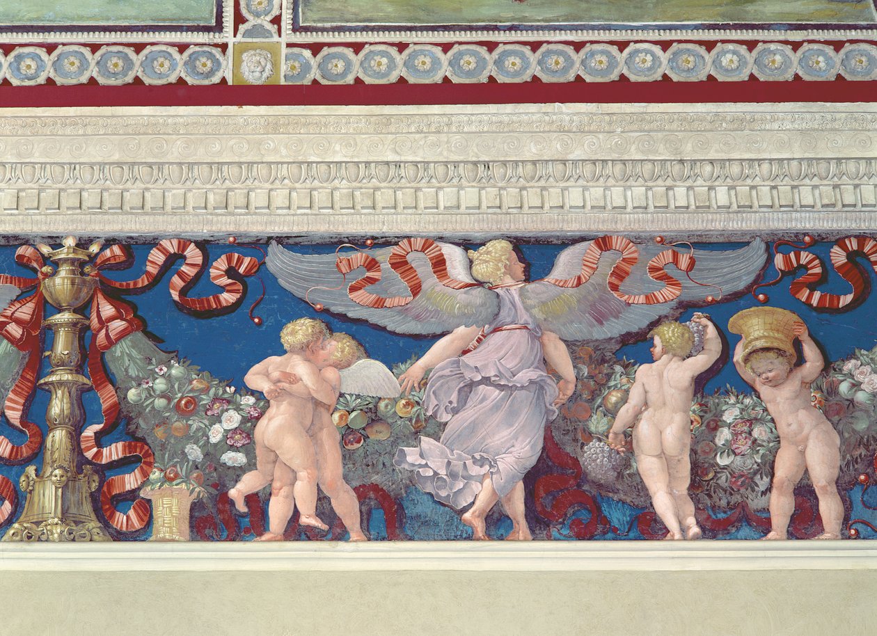 Fries aus der Camera con Fregio di Amorini (Detail von ringenden Cupidos) von Giulio Romano