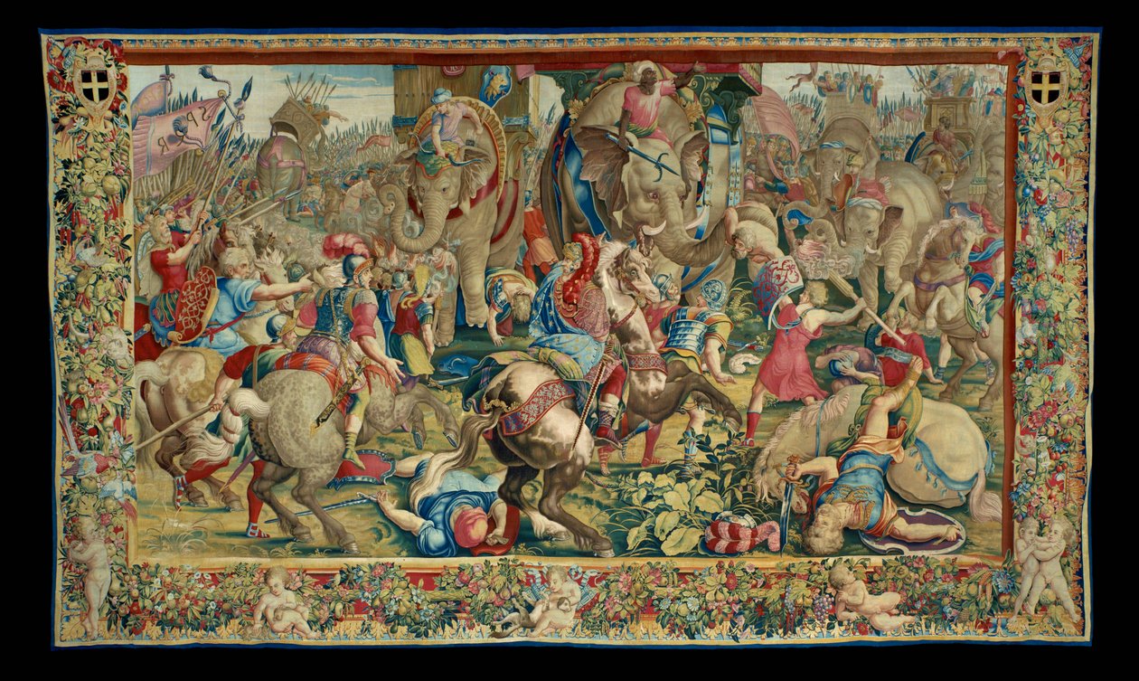 Die Geschichte von Scipio: Die Schlacht von Zama, die Niederlage von Hannibal, zehnte Tapisserie von Giulio Romano