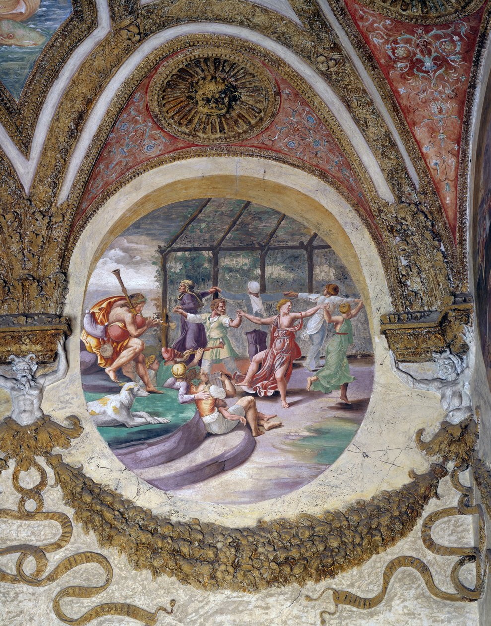 Eines der Fresken aus der Kammer der Winde oder des Tierkreises von Giulio Romano