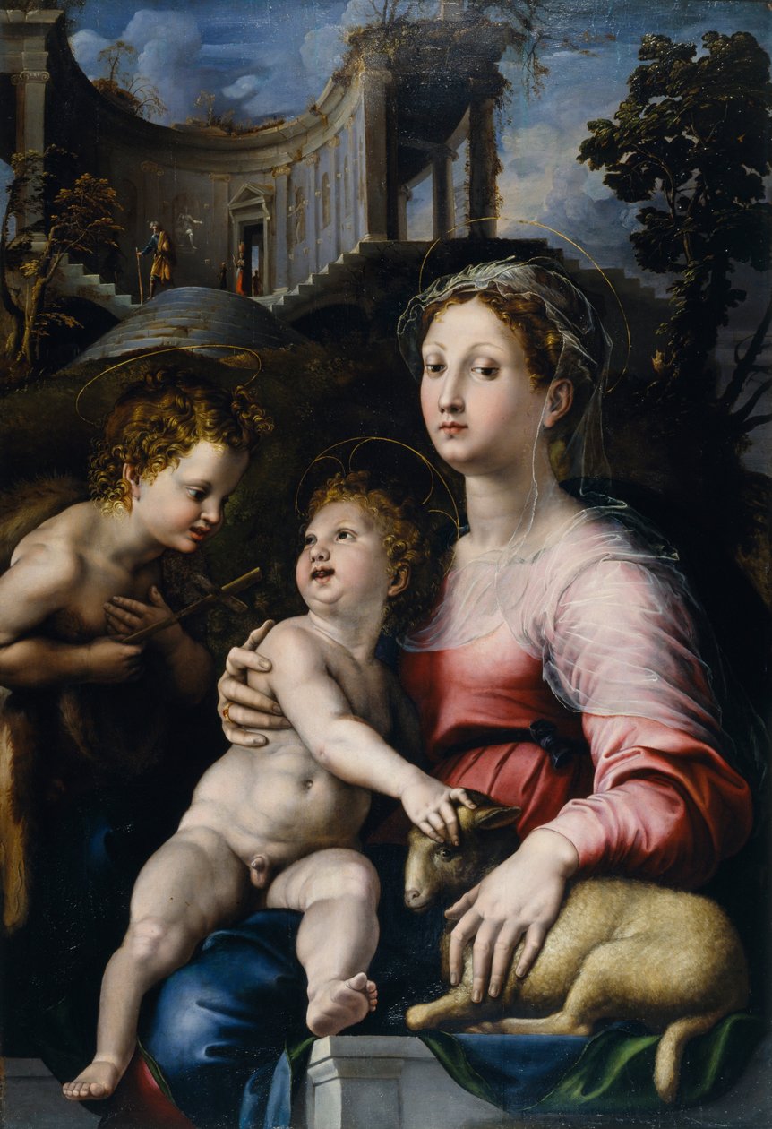 Die Madonna mit Kind und Johannes dem Täufer von Giulio Romano