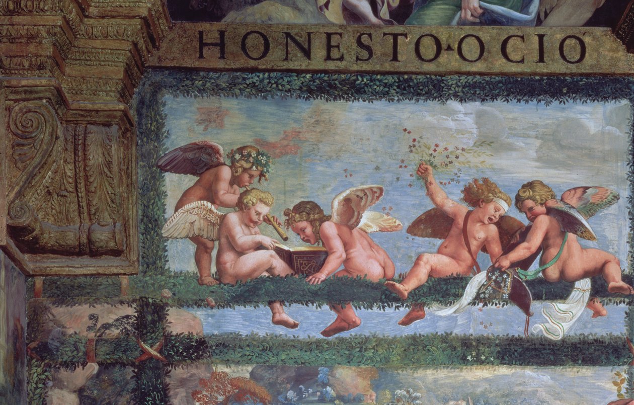 Das rustikale Bankett: Putti machen Musik (Detail) von Giulio Romano
