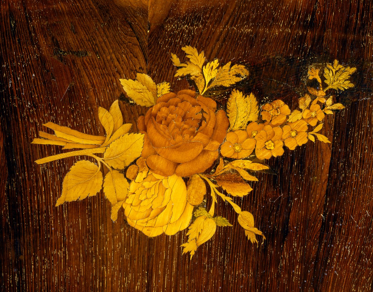 Blumenstrauß, Detail der Intarsienarbeit eines Tisches der Schule von Giuseppe Maggiolini, Italien, Ende des 18. Jahrhunderts von Giuseppe (school of) Maggiolini