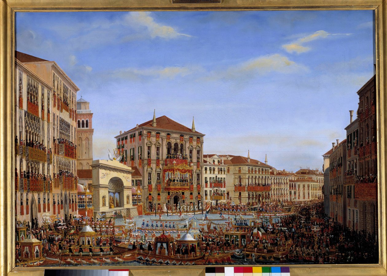 Besuch von Napoleon I. in Venedig: Der Kaiser präsidiert die Regatten auf dem Canal Grande von Giuseppe Borsato