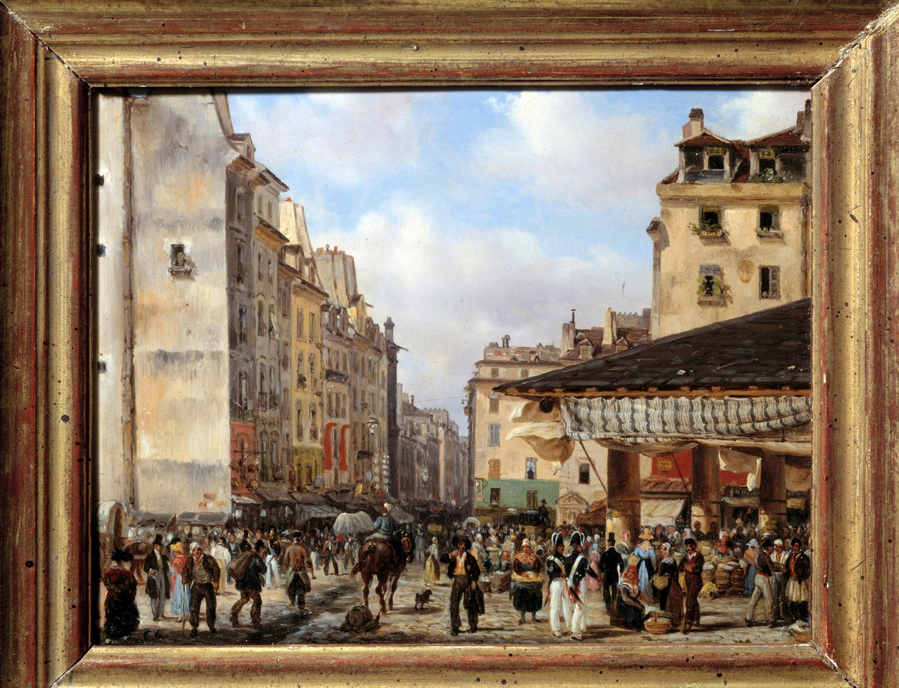 Les Halles und die Rue de la Tonnellerie im Jahr 1828: Ansicht von Paris im 19. Jahrhundert. Gemälde von Giuseppe Canella (1788-1847) von Giuseppe Canella
