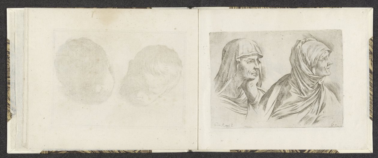 Zwei Büsten älterer Frauen nach rechts von Giuseppe Maria Mitelli