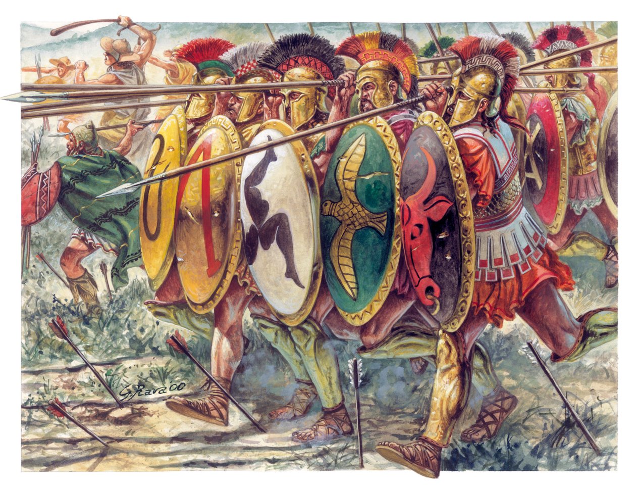Antikes Griechenland: Hopliten, schwer bewaffnete Infanterie - Antikes Griechenland: Hopliten - Illustration von Giuseppe Rava von Giuseppe Rava