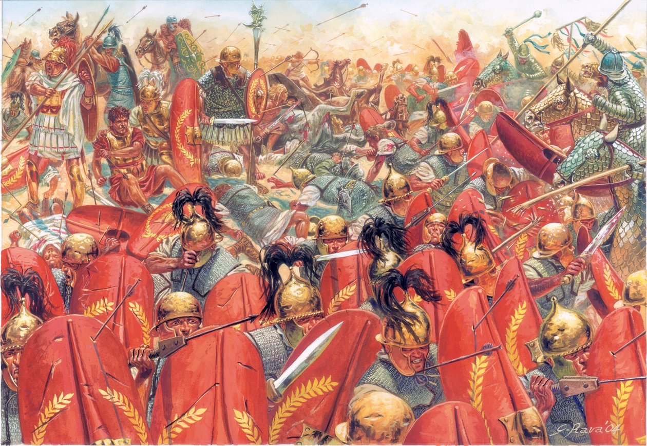 Antikes Rom: Die Schlacht von Carrhes (oder Charan) besiegte die römischen Legionen unter General Crassus, durch die Parther unter der Führung von General Surena am 9. Juni von Giuseppe Rava