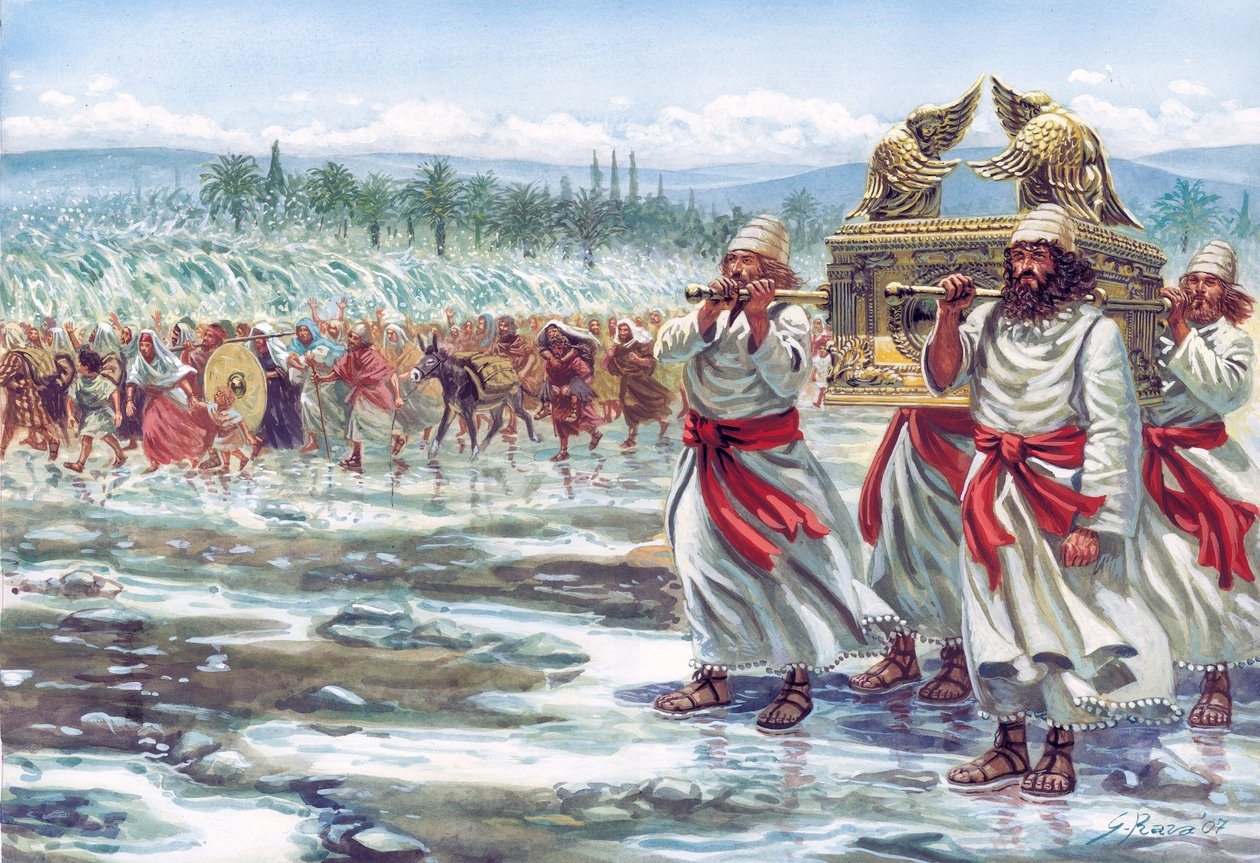 Josua trägt die Bundeslade über den Jordan mit dem jüdischen Volk - Illustration von Giuseppe Rava von Giuseppe Rava