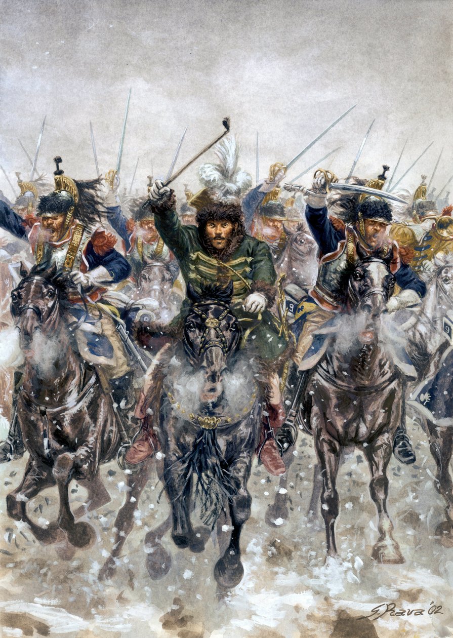 Preußen- und Polenfeldzug: Joachim Murat an der Spitze der Kavallerie in der Schlacht bei Eylau am 8. Februar von Giuseppe Rava