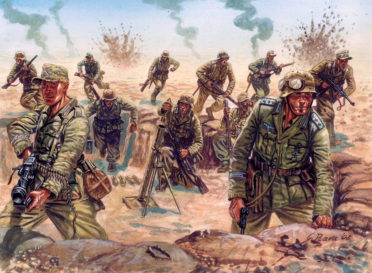 Zweiter Weltkrieg, Nordafrika-Feldzug: Soldat des Deutschen Afrikakorps in der libyschen Wüste von Giuseppe Rava