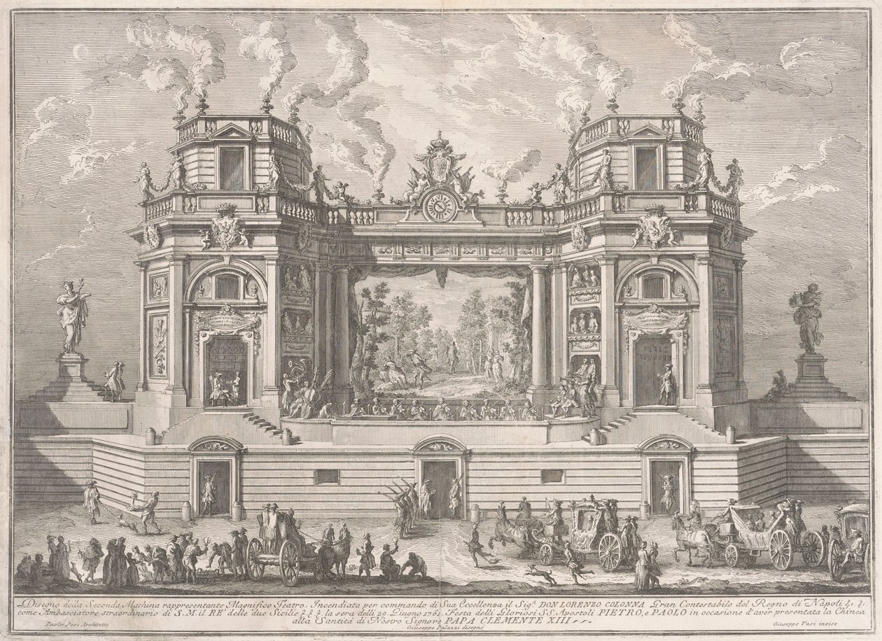 Die Seconda Macchina für die Chinea von 1761: Ein prächtiges Theater, 1761 von Giuseppe Vasi
