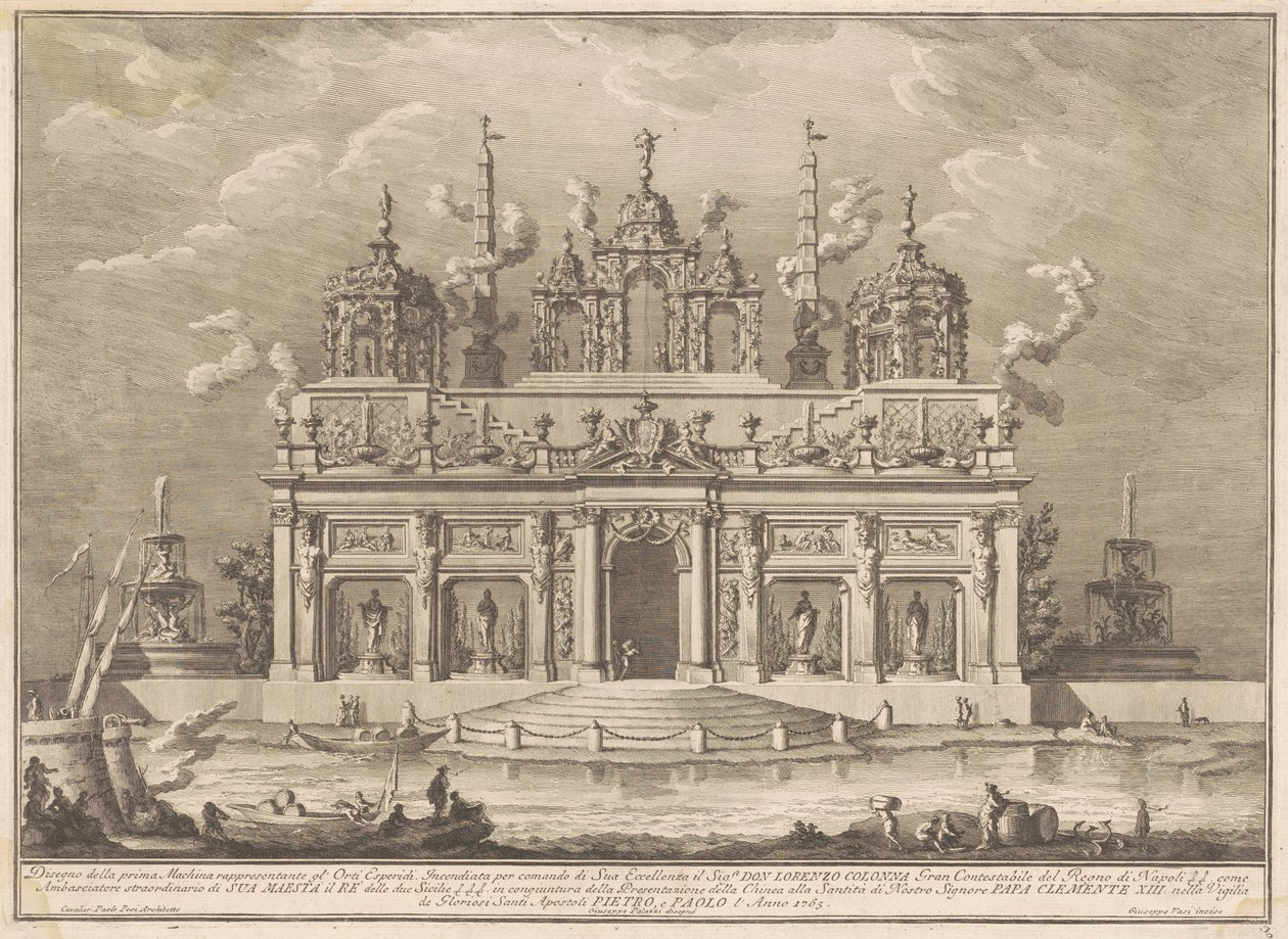 Die Prima Macchina für die Chinea von 1765: Der Garten der Hesperiden von Giuseppe Vasi, after Giuseppe Palazzi, after Paolo Posi