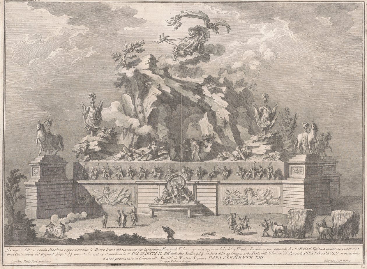 Die zweite Maschine für die Chinea von 1767: Der Ätna mit der Schmiede des Vulkan von Giuseppe Vasi, after Giuseppe Palazzi, after Paolo Posi