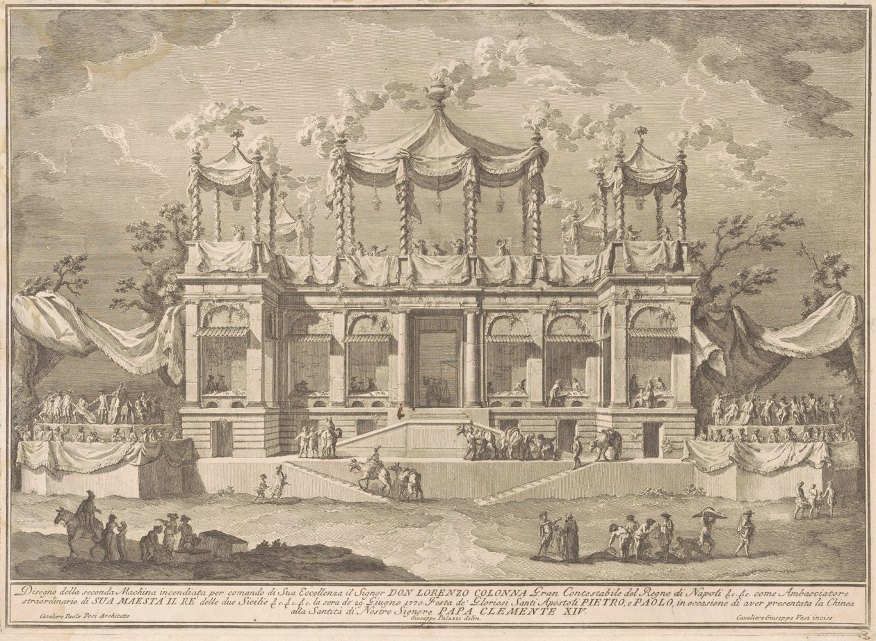 Die zweite Maschine für die Chinea von 1770: Das Fischmarktportikus von Giuseppe Vasi, after Giuseppe Palazzi, after Paolo Posi