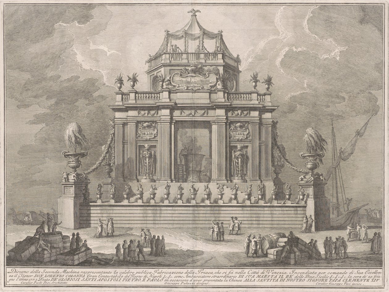 Die Zweite Maschine für die Chinea von 1773: Die Zubereitung von Theriak in Venedig von Giuseppe Vasi, after Giuseppe Palazzi, after Paolo Posi