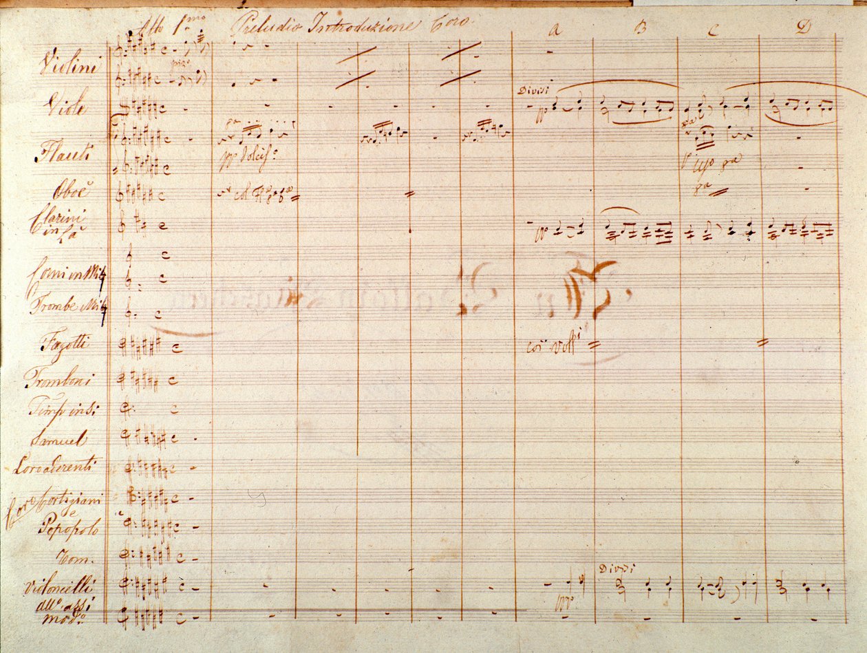 Seite der Erstausgabe der Partitur von Un ballo in maschera, Oper von Giuseppe Verdi von Giuseppe Verdi