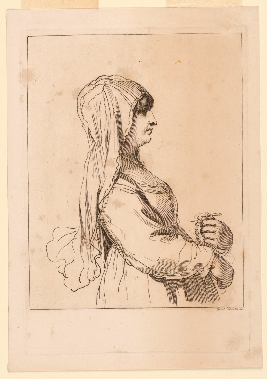 Frau mit einem Rosenkranz von Giuseppe Zocchi: Kunstdruck