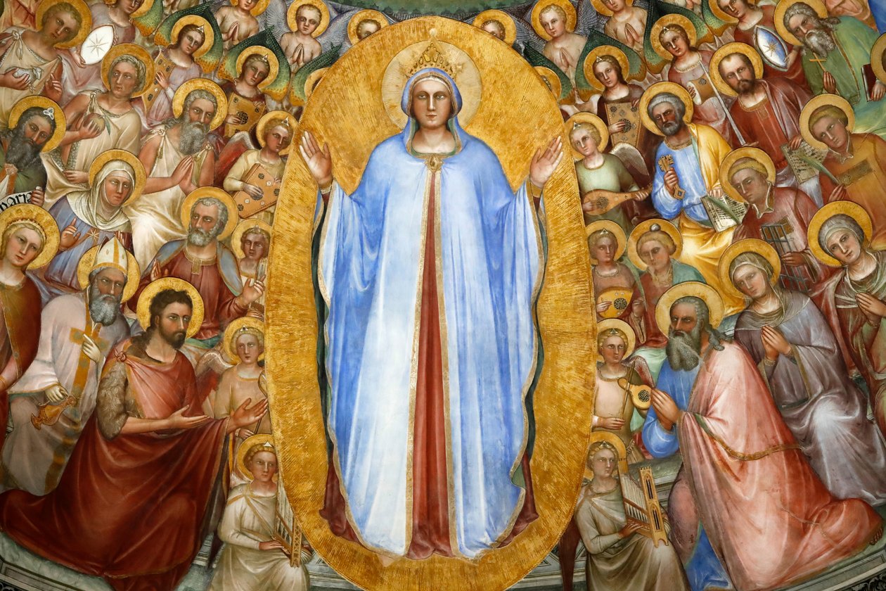 Das Baptisterium von Padua. Deckenfresken 14. Jahrhundert von Giusto de Menabuoi. Das Paradies. Jungfrau Maria mit Patriarchen, Propheten und Heiligen. (Detail) Padua. Italien. von Giusto di Giovanni de