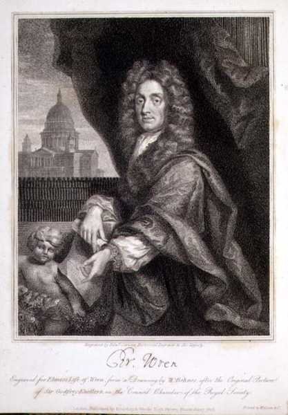 Porträt von Christopher Wren, graviert für Elme