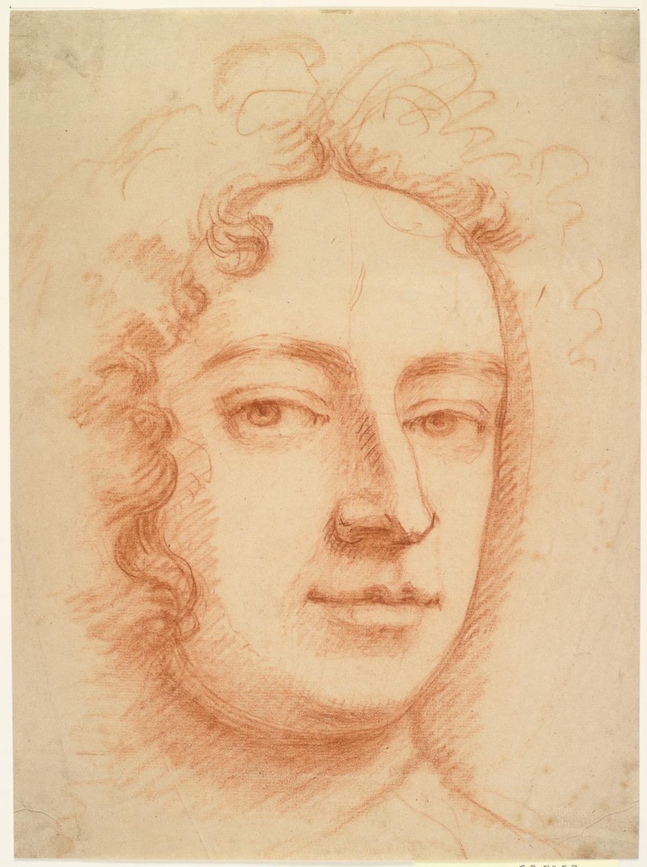 Gesicht eines Mannes, Dreiviertelansicht, direkt den Betrachter ansehend, möglicherweise ein Selbstporträt von Godfrey Kneller