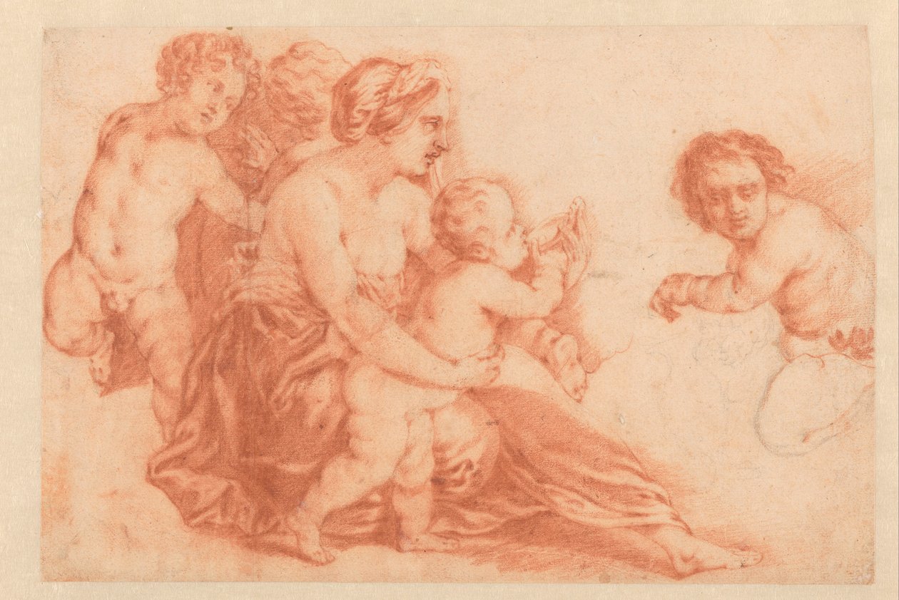 Frau mit verschiedenen Kindern Kunstbuch oder Studienalbum von Caspar Netscher (Serientitel) von Godfried Schalcken