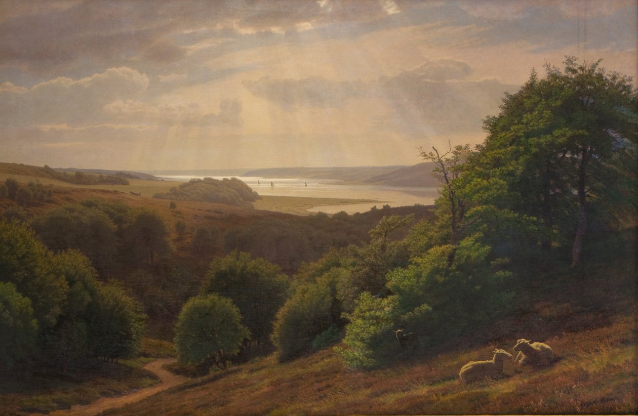 Aussicht von Vesterskov bei Mariager; im Hintergrund der Fjord von Godtfred Rump