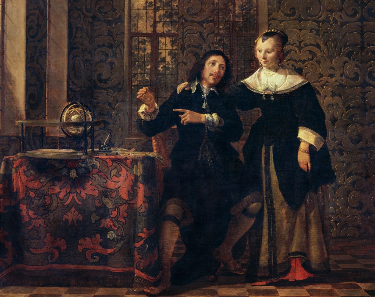 Der Astronom und seine Frau, Gemälde von Gonzales Coques (ca. 1614-1684) von Gonzales Coques
