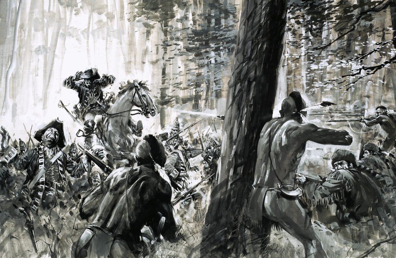 Im Jahr 1765 wurde General Edward Braddock von französischen Soldaten und wilden kanadischen Indianern überfallen von Graham Coton