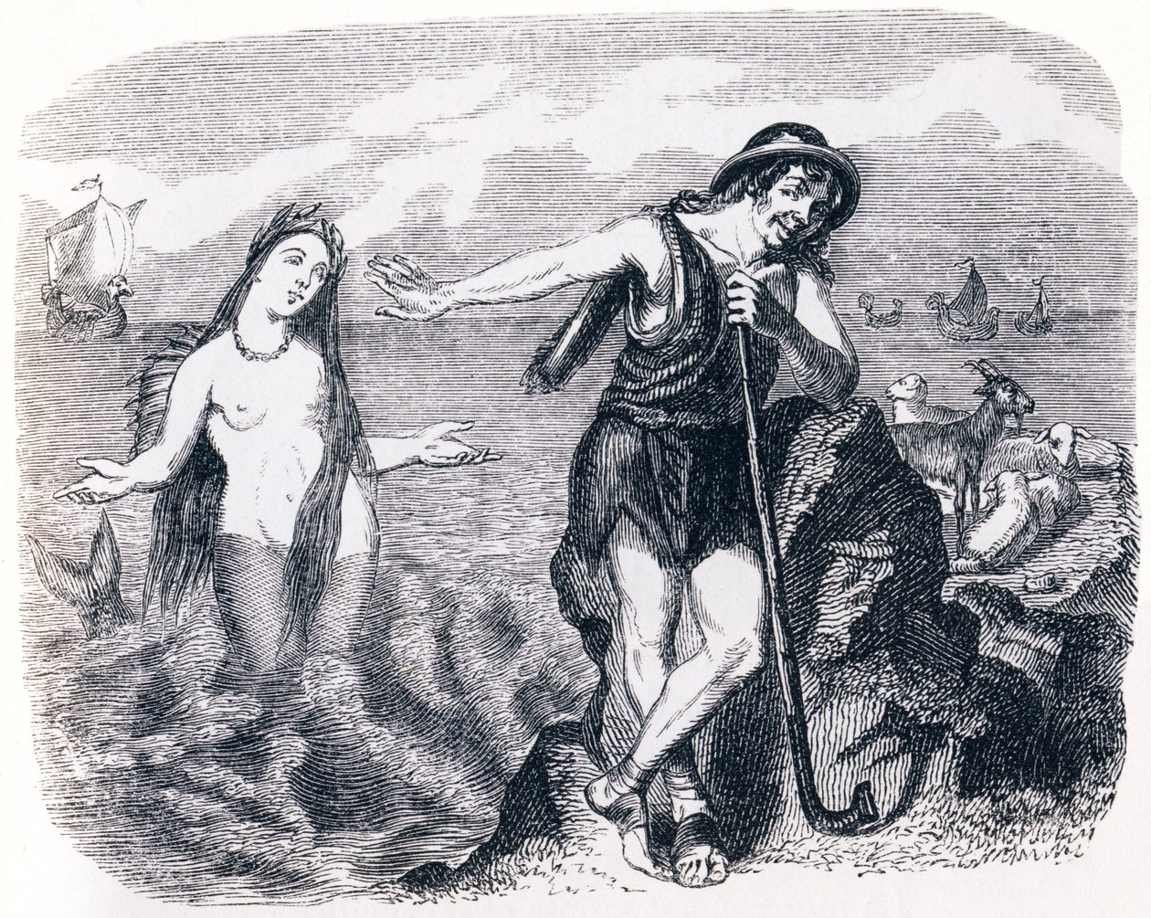Der Hirte und das Meer - Fabeln von La Fontaine von Grandville