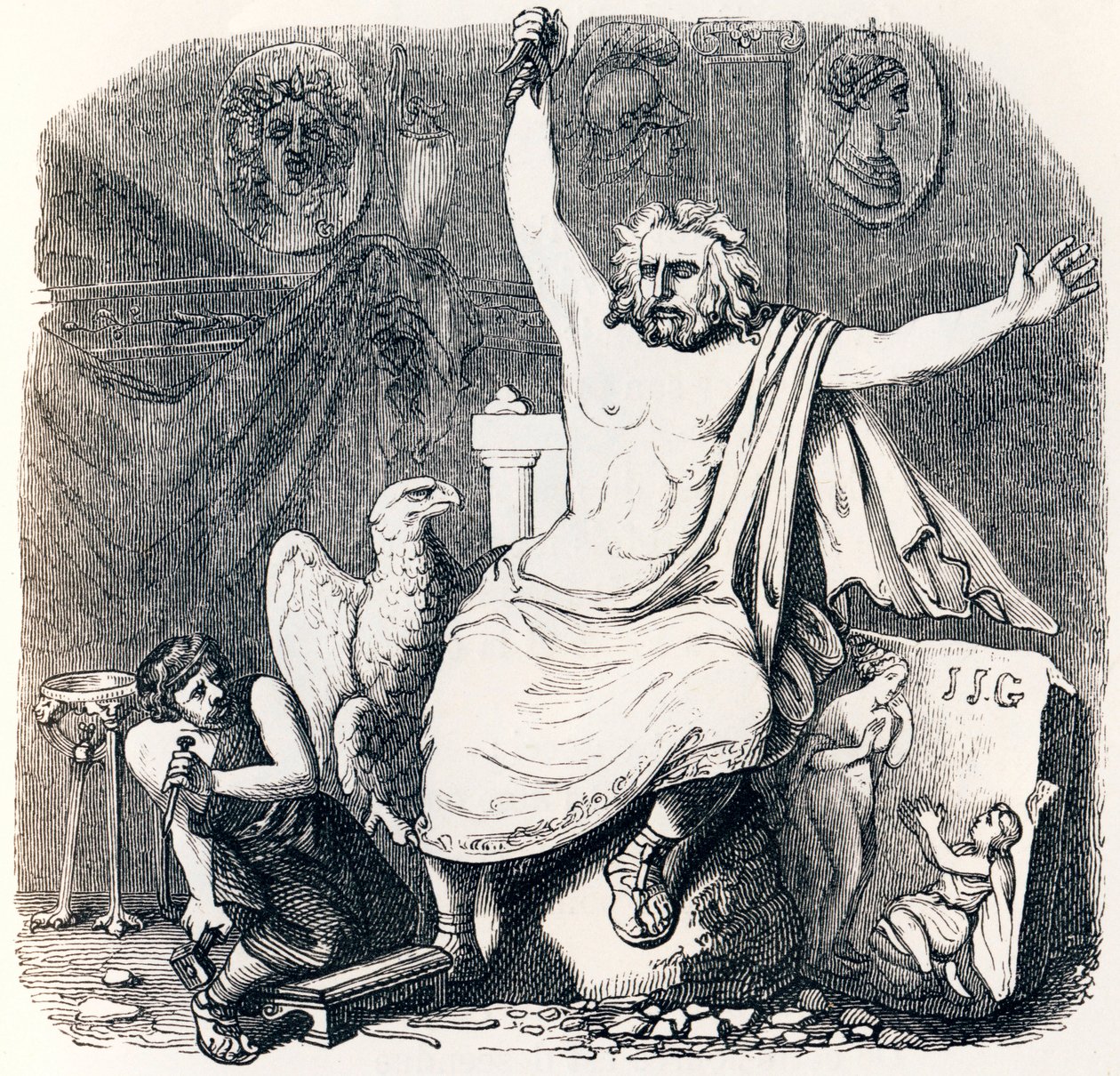 Der Bildhauer und die Jupiter-Statue - Fabeln von La Fontaine von Grandville