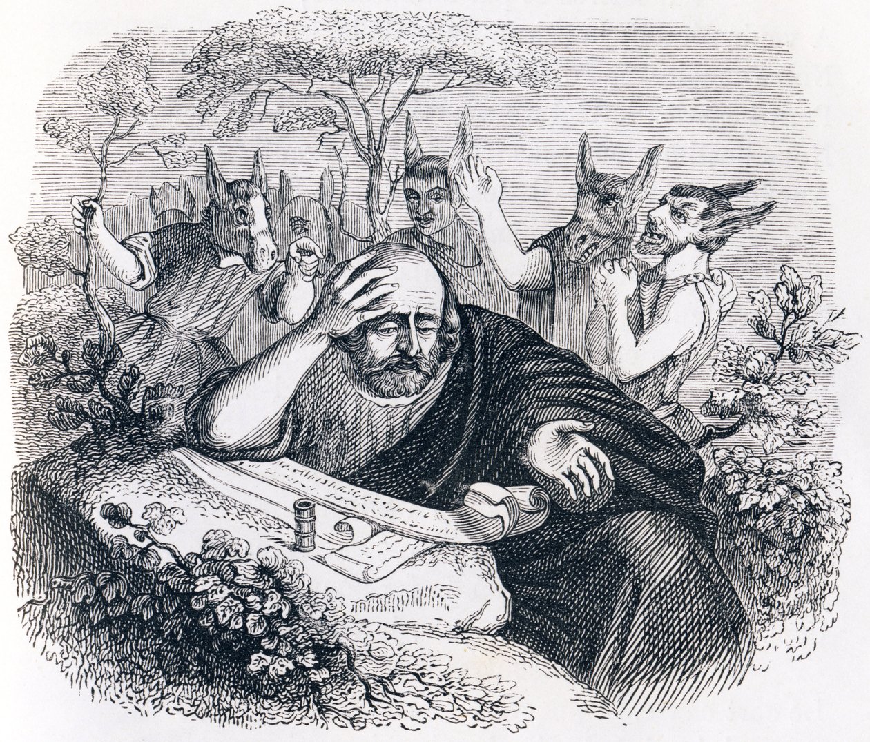 Demokrit und die Abderiten. (Brief von Hippokrates) - Fabeln von La Fontaine von Grandville
