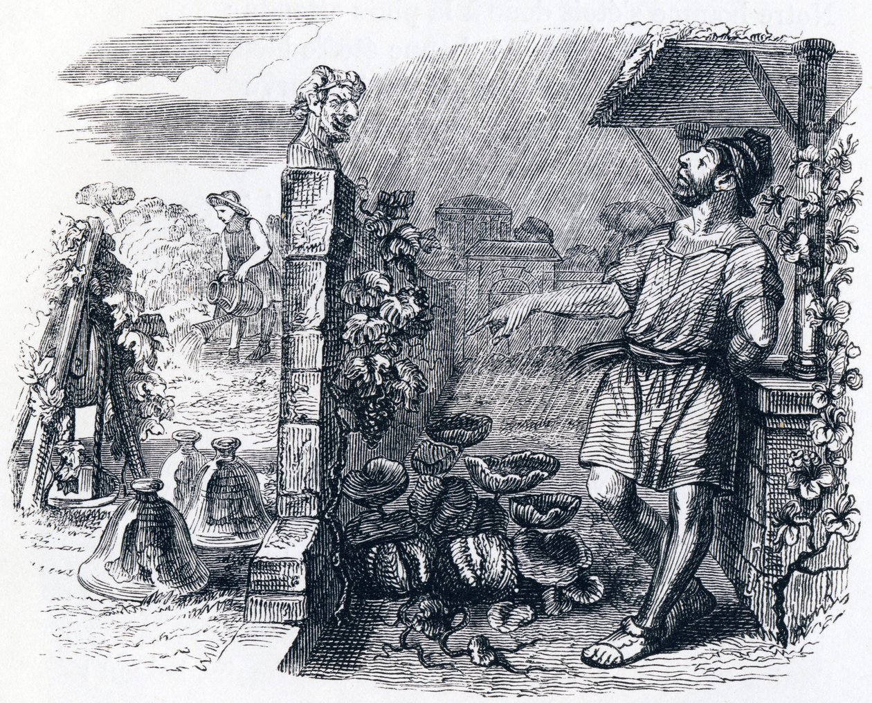 Jupiter und der Pächter - Fabeln von La Fontaine von Grandville