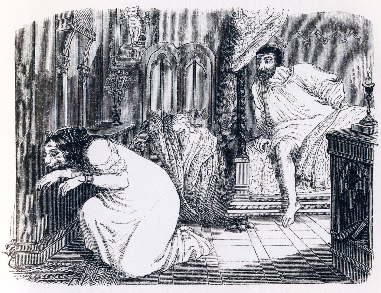 Die Katze, die sich in eine Frau verwandelte - Fabeln von La Fontaine von Grandville