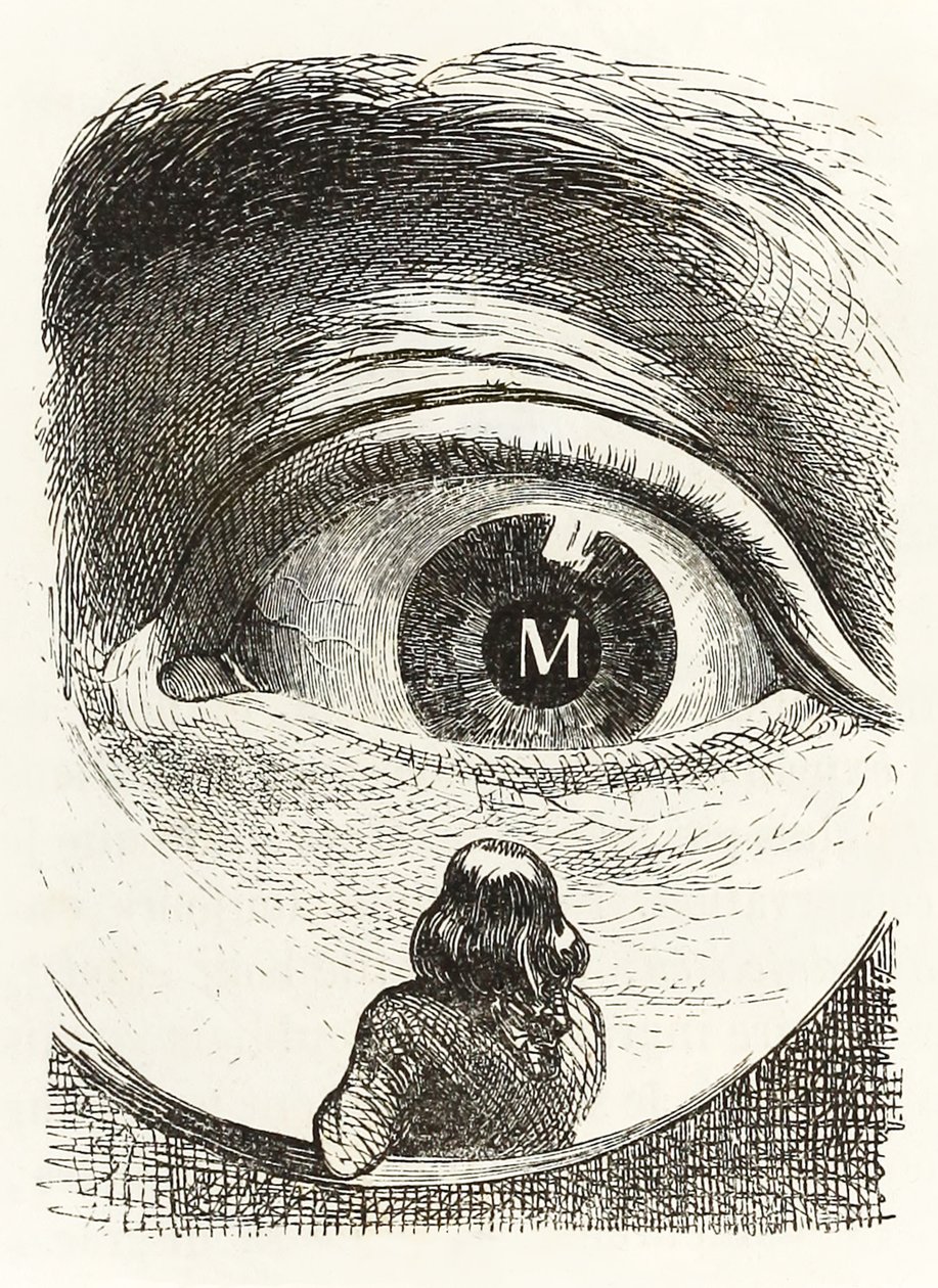Gulliver wird von der Tochter des Bauern in Brobdingnag inspiziert, aus Gullivers Reisen von Jonathan Swift von Grandville
