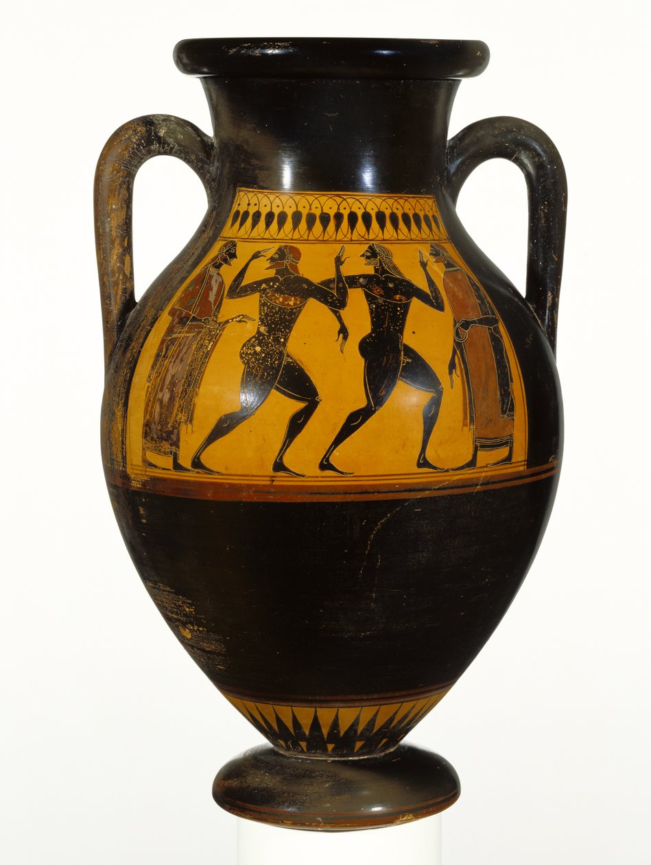 Attische schwarzfigurige Amphore mit Tänzern von Greek