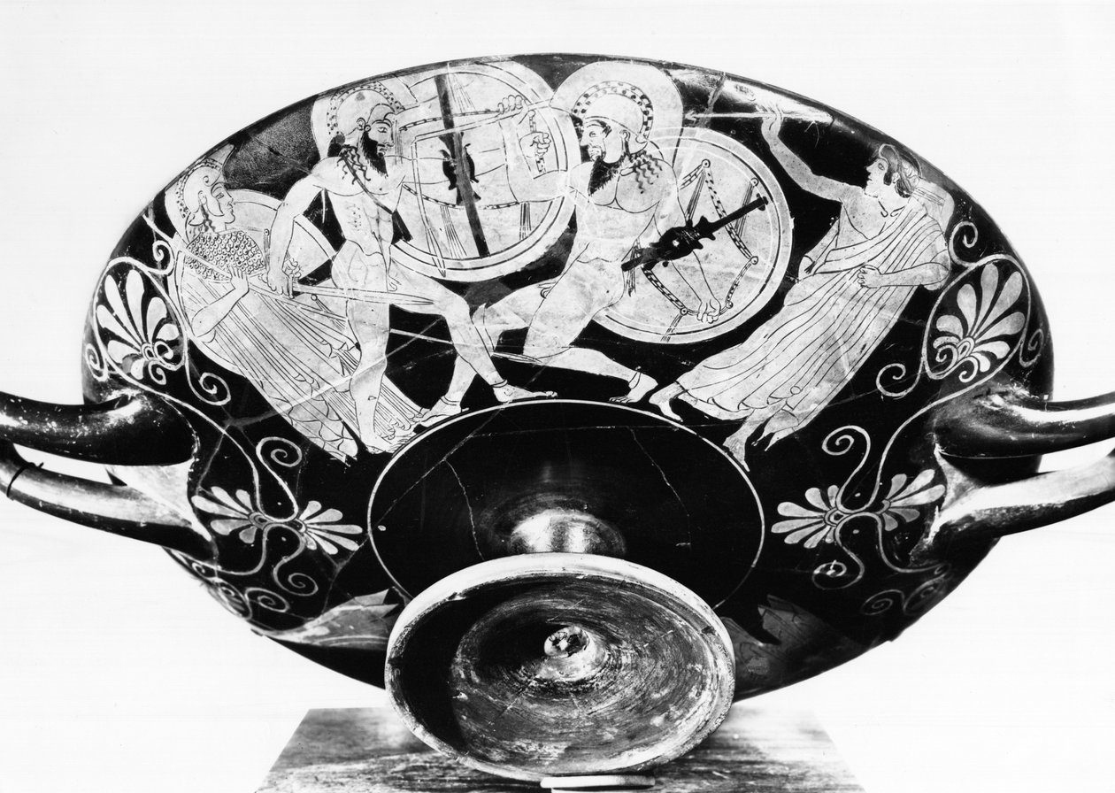 Attische rotfigurige Schale mit Achilles und Hektor im Kampf in Anwesenheit von Athena und Apollo (Keramik) von Greek