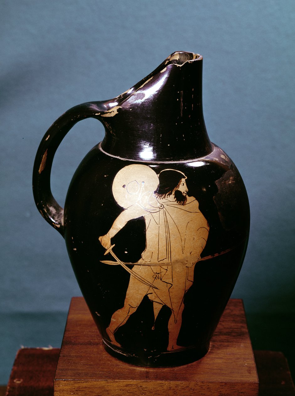 Attische rotfigurige Oinochoe, die Odysseus zeigt, wie er die Zauberin Circe mit seinem Schwert verfolgt (Keramik) von Greek