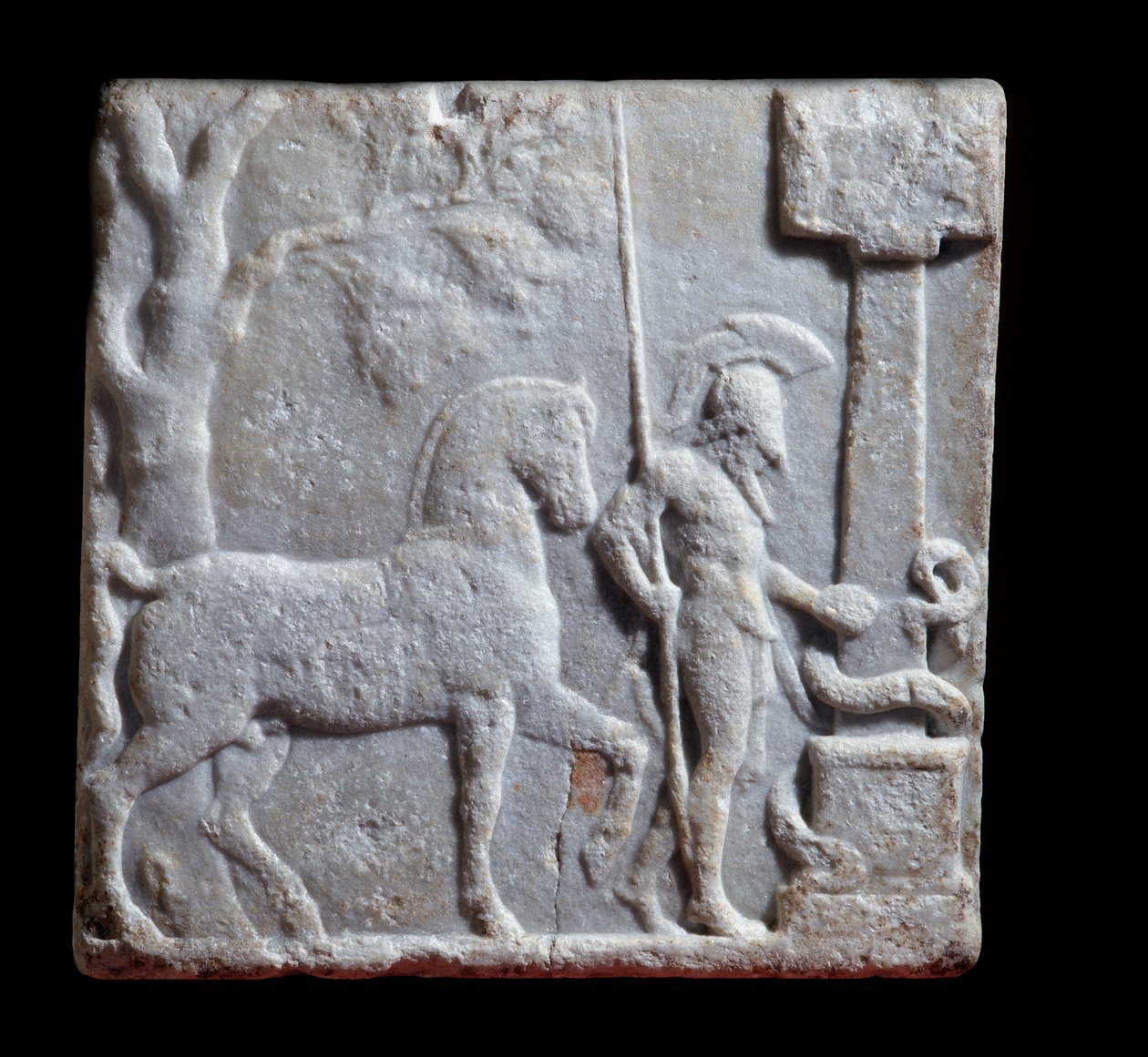 Griechische Kunst: Marmorstele mit Reiter und Pferd (Detail) von Greek