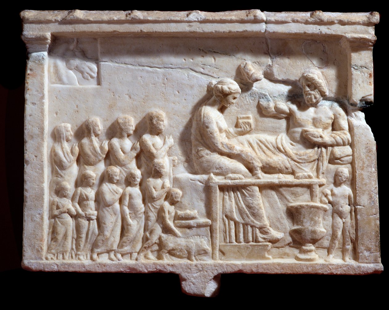 Griechische Kunst: Relief, das eine Bankettszene darstellt (Detail) von Greek